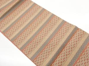 横段に七宝・小花模様織出し全通袋帯